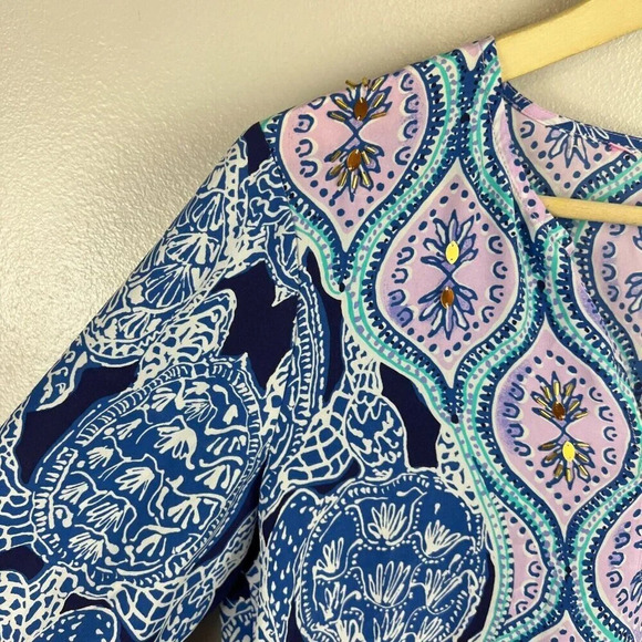 Lilly Pulitzer Renato Silk Tunic Top Blouse Shirt Size Small Snap To It Sequin - Picture 4 of 12